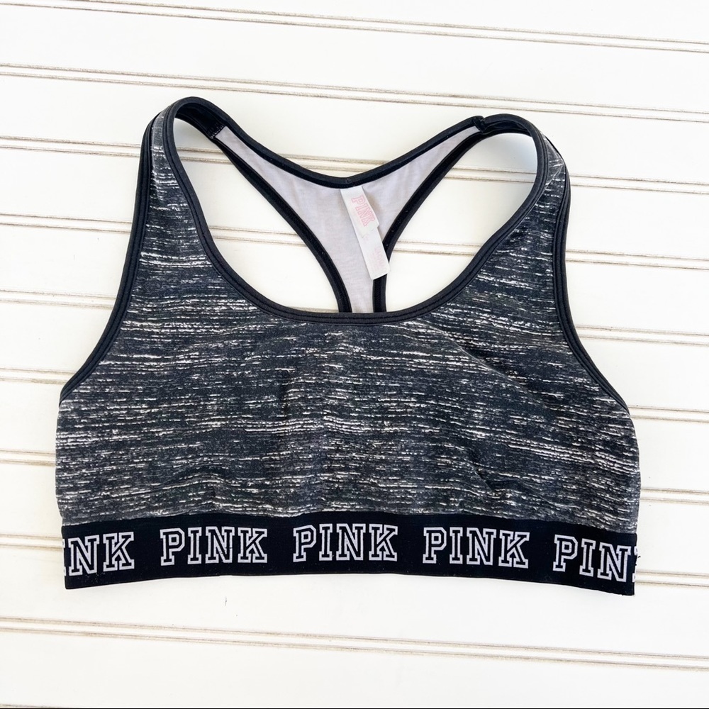Victoria's Secret PINK Sports Bra Size L Space Dye Racerback Logo Band Black